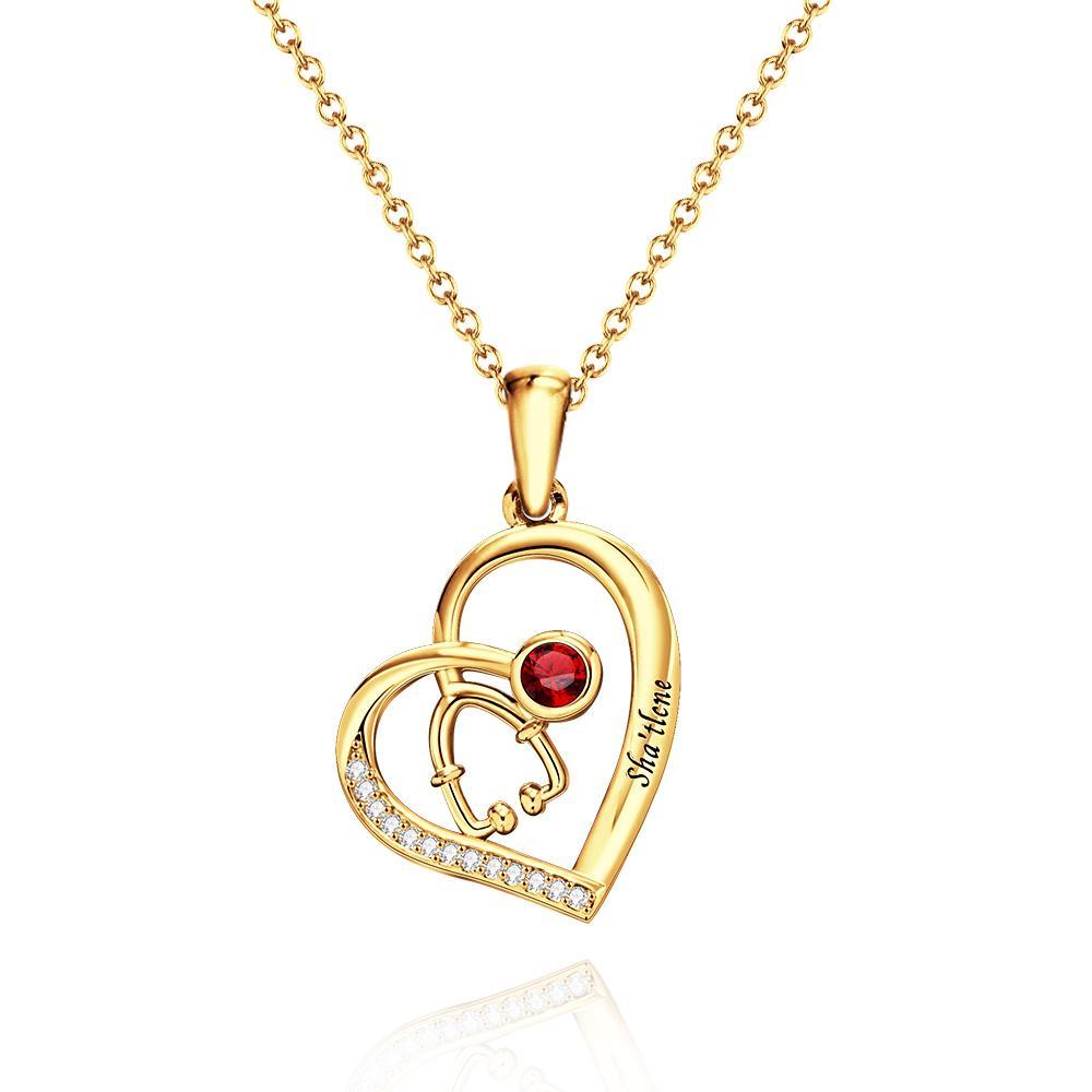 Stethoscope Birthstone Necklace Personalized Engraved Jewelry Nurse Gift - soufeelus