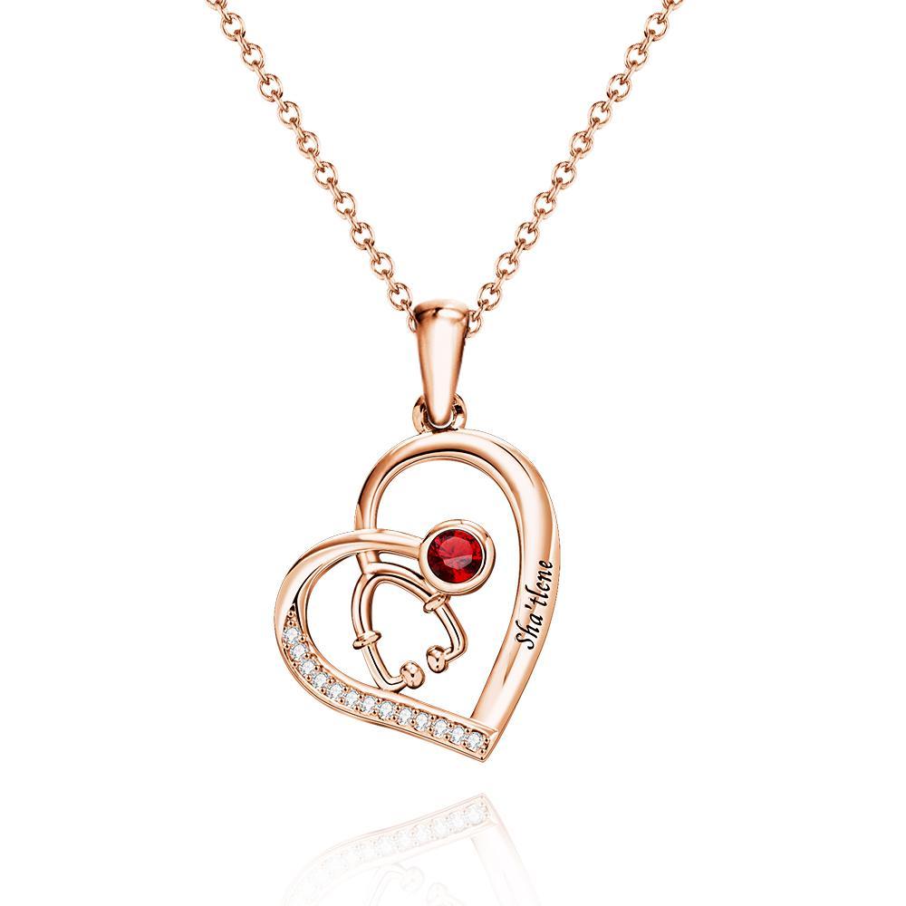 Stethoscope Birthstone Necklace Personalized Engraved Jewelry Nurse Gift - soufeelus