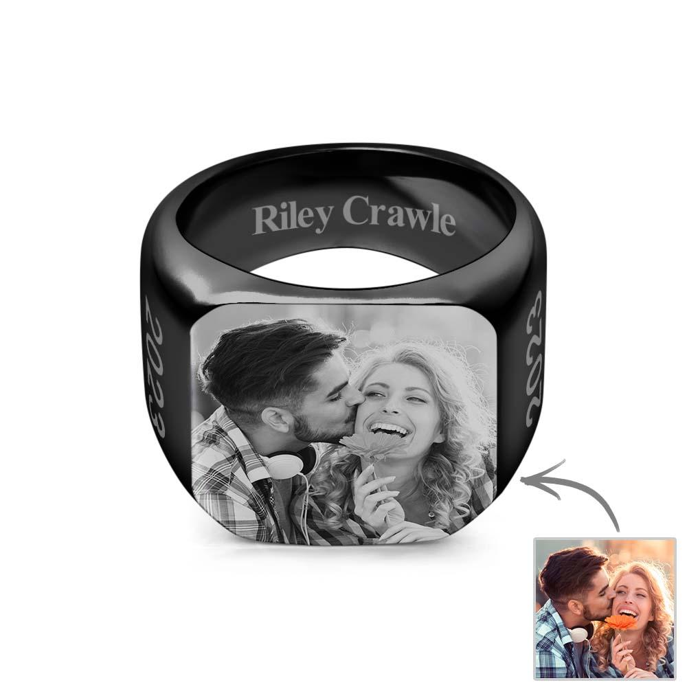 Personalized Photo Square Ring Custom Engraved Ring Gift For Men - soufeelus