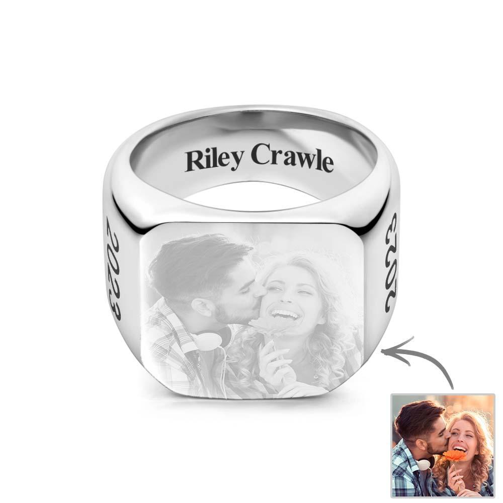 Personalized Photo Square Ring Custom Engraved Ring Gift For Men - soufeelus