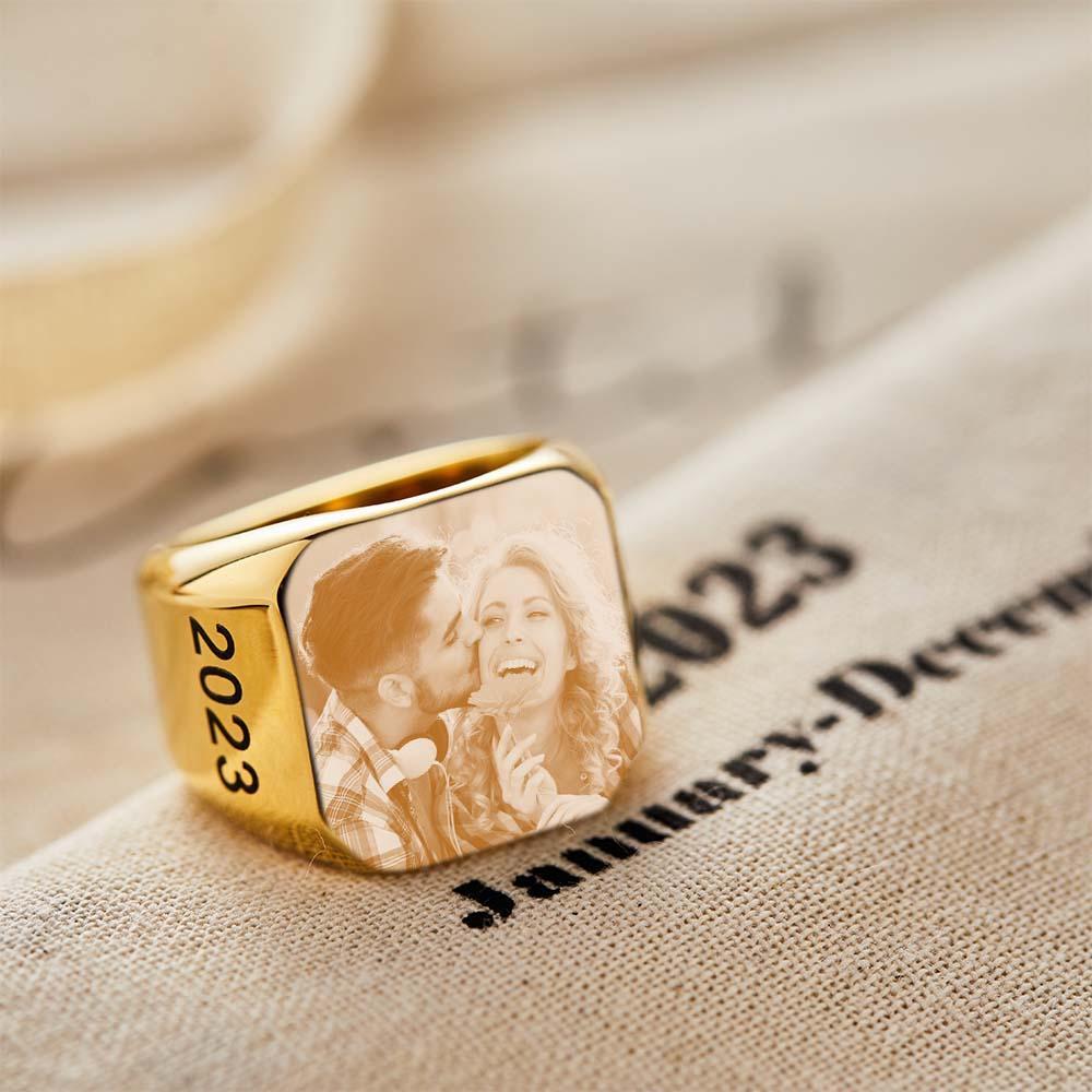 Personalized Photo Square Ring Custom Engraved Ring Gift For Men - soufeelus