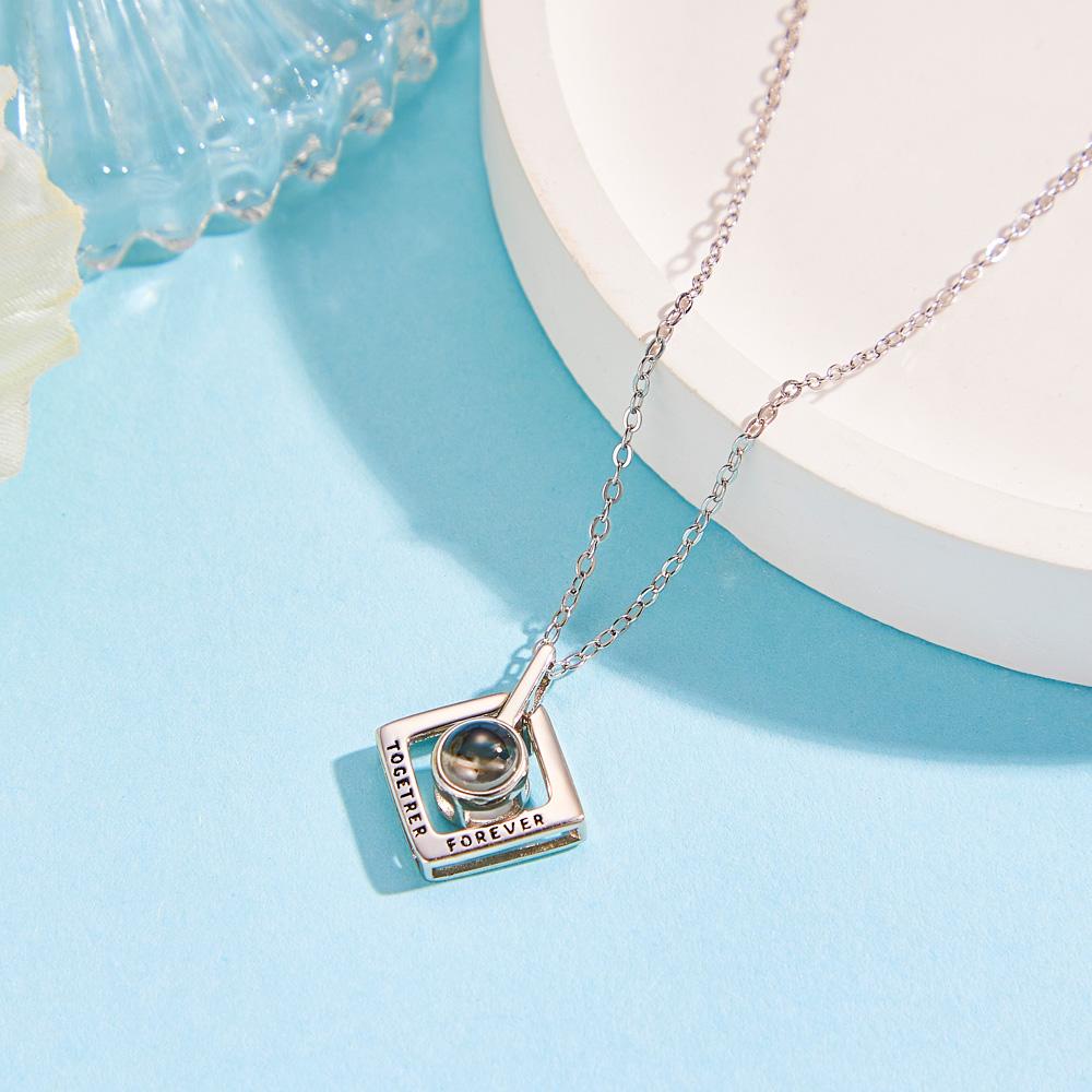 Custom Photo Projection Necklace Together Forever Geometry Gifts for Couple - soufeelus