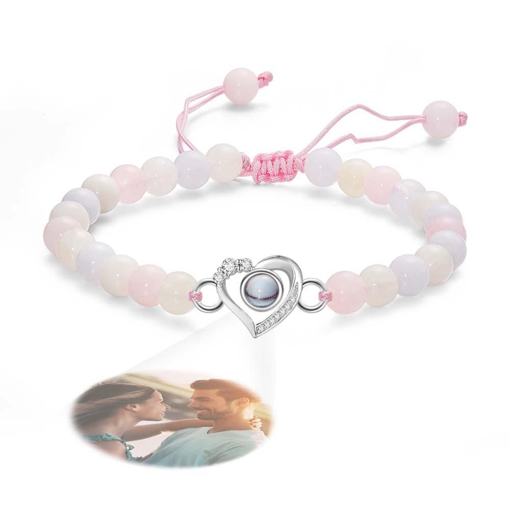 Personalized Photo Projection Beads Bracelet Heart-Shaped With Rhinestones Special Gift For Her