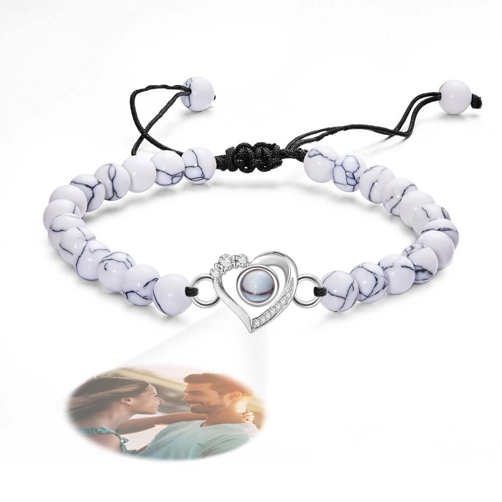 Personalized Photo Projection Beads Bracelet Heart-Shaped With Rhinestones Special Gift For Her - soufeelus