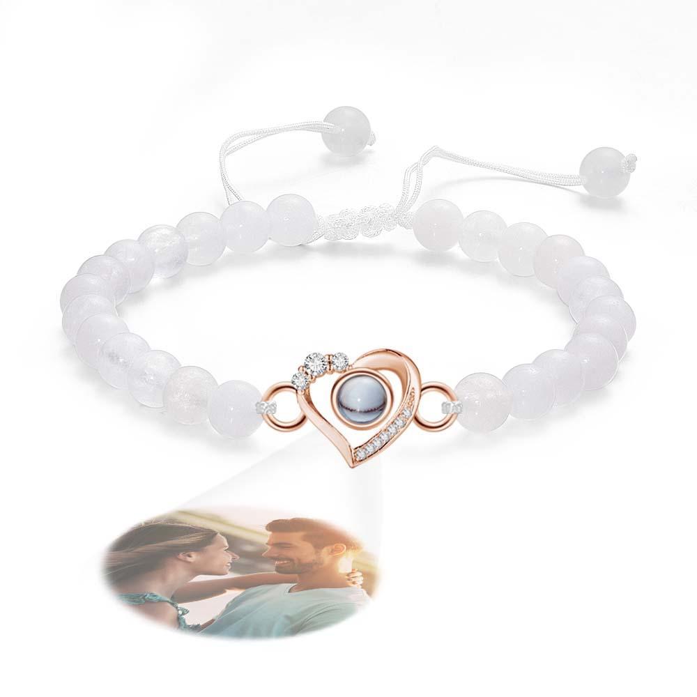 Personalized Photo Projection Beads Bracelet Heart-Shaped With Rhinestones Special Gift For Her - soufeelus