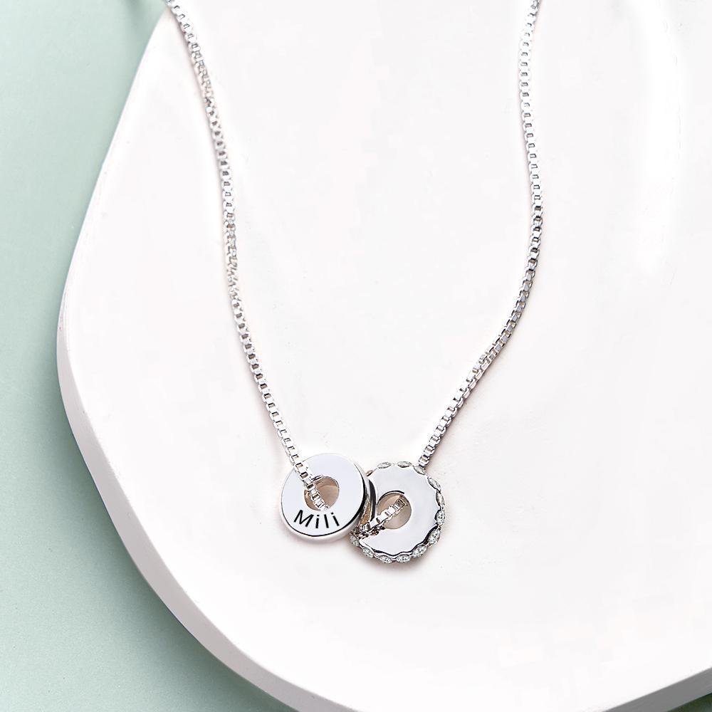 Personalized Engraved Rhinestones Circle Necklace Delicate Pendant Jewelry For Her - soufeelus