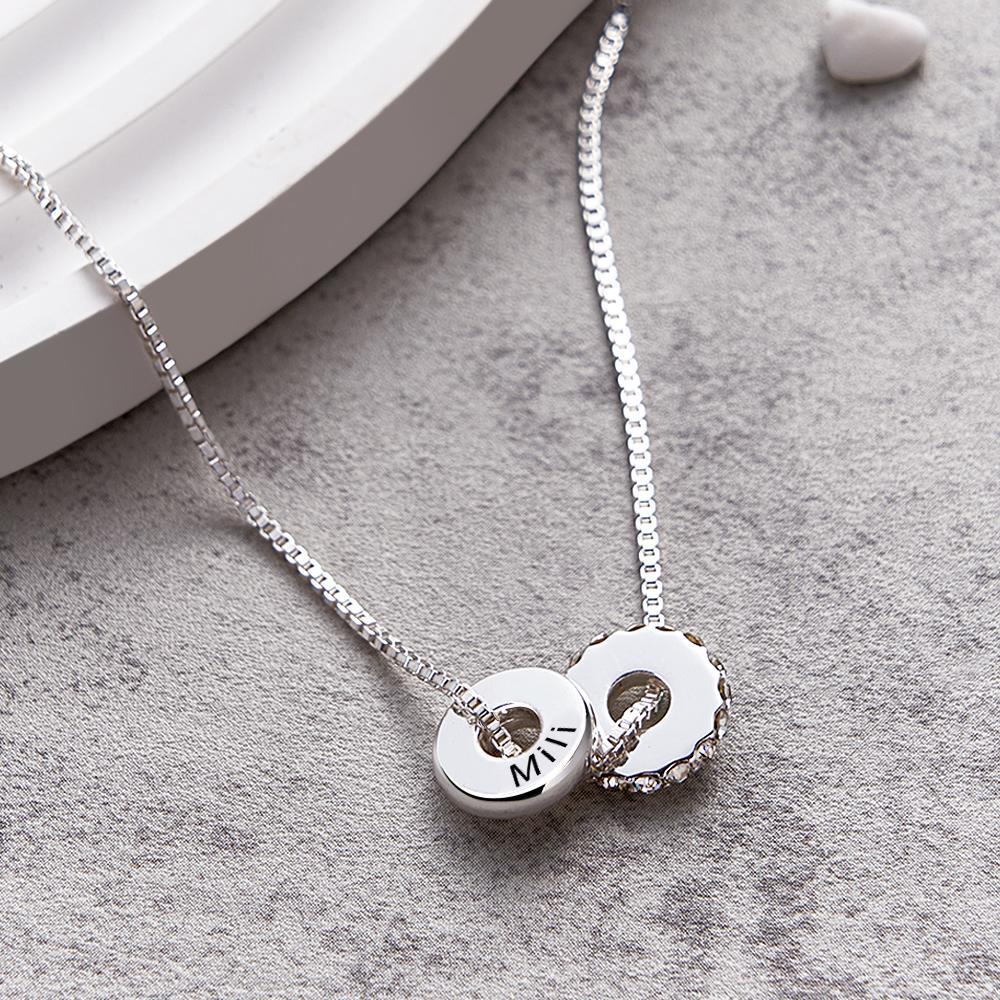 Personalized Engraved Rhinestones Circle Necklace Delicate Pendant Jewelry For Her - soufeelus