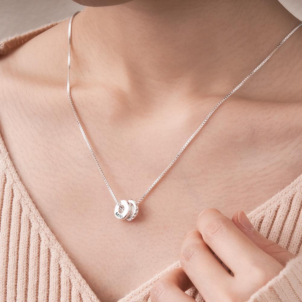 Personalized Engraved Rhinestones Circle Necklace Delicate Pendant Jewelry For Her - soufeelus