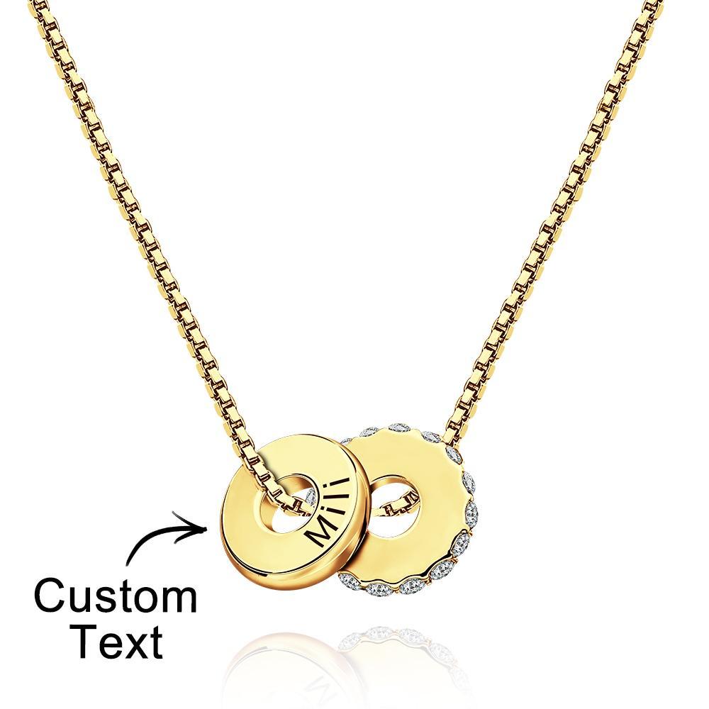 Personalized Engraved Rhinestones Circle Necklace Delicate Pendant Jewelry For Her - soufeelus