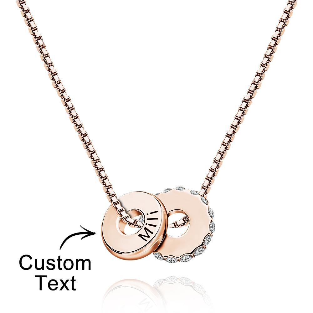 Personalized Engraved Rhinestones Circle Necklace Delicate Pendant Jewelry For Her - soufeelus