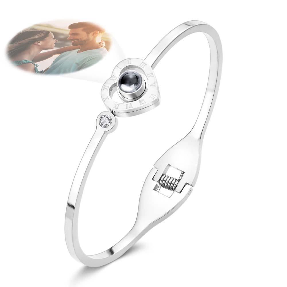 Personalized Photo Projection Heart-Shaped Bracelet Round Free Adjustment Bracelet for Her - soufeelus