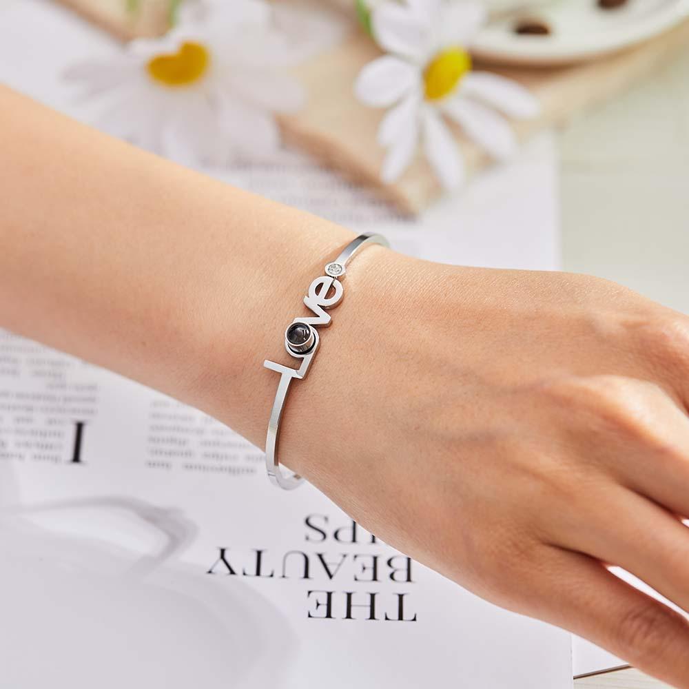 Personalized Photo Projection LOVE Bracelet Round Free Adjustment Bracelet for Her - soufeelus