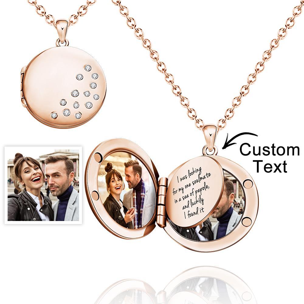 Custom Photo Engraved Necklace Round Locket Custom Unique Page Gifts - soufeelus