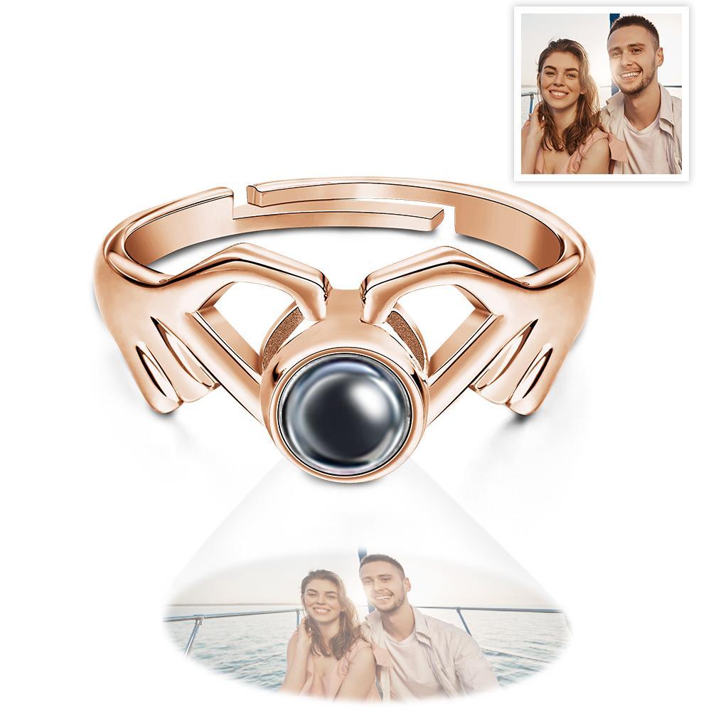 Personalized Photo Projection Ring Fingers Combinate Heart Ring For Her - soufeelus