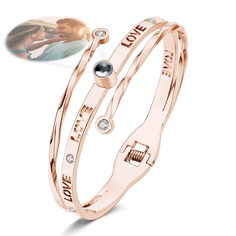 Personalized Photo Projection Bracelet Love With Rhinestones Free Adjustment Bracelet Gift For Her - soufeelus