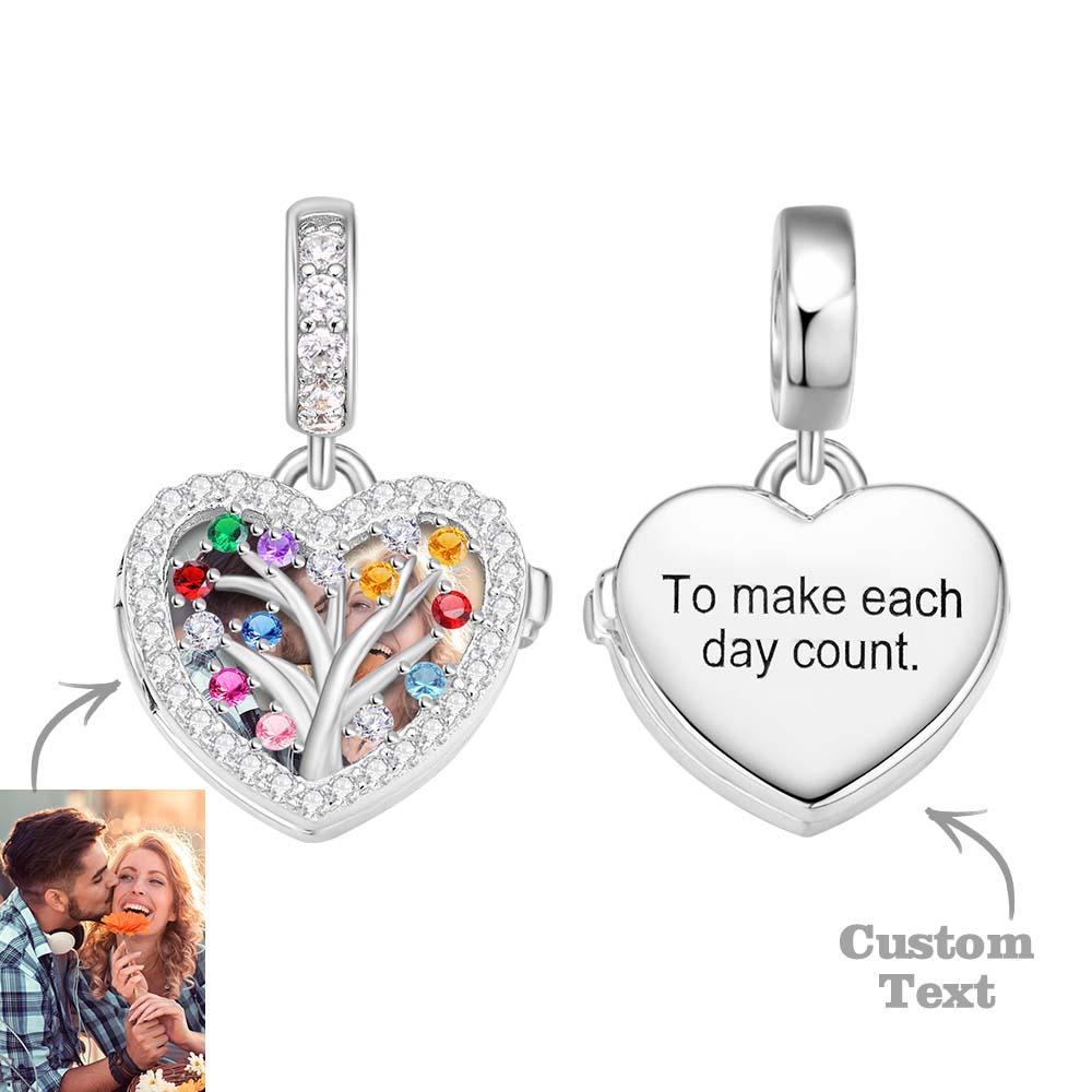 Custom Photo Engraved Charm Family Tree Diamond Heart Gifts