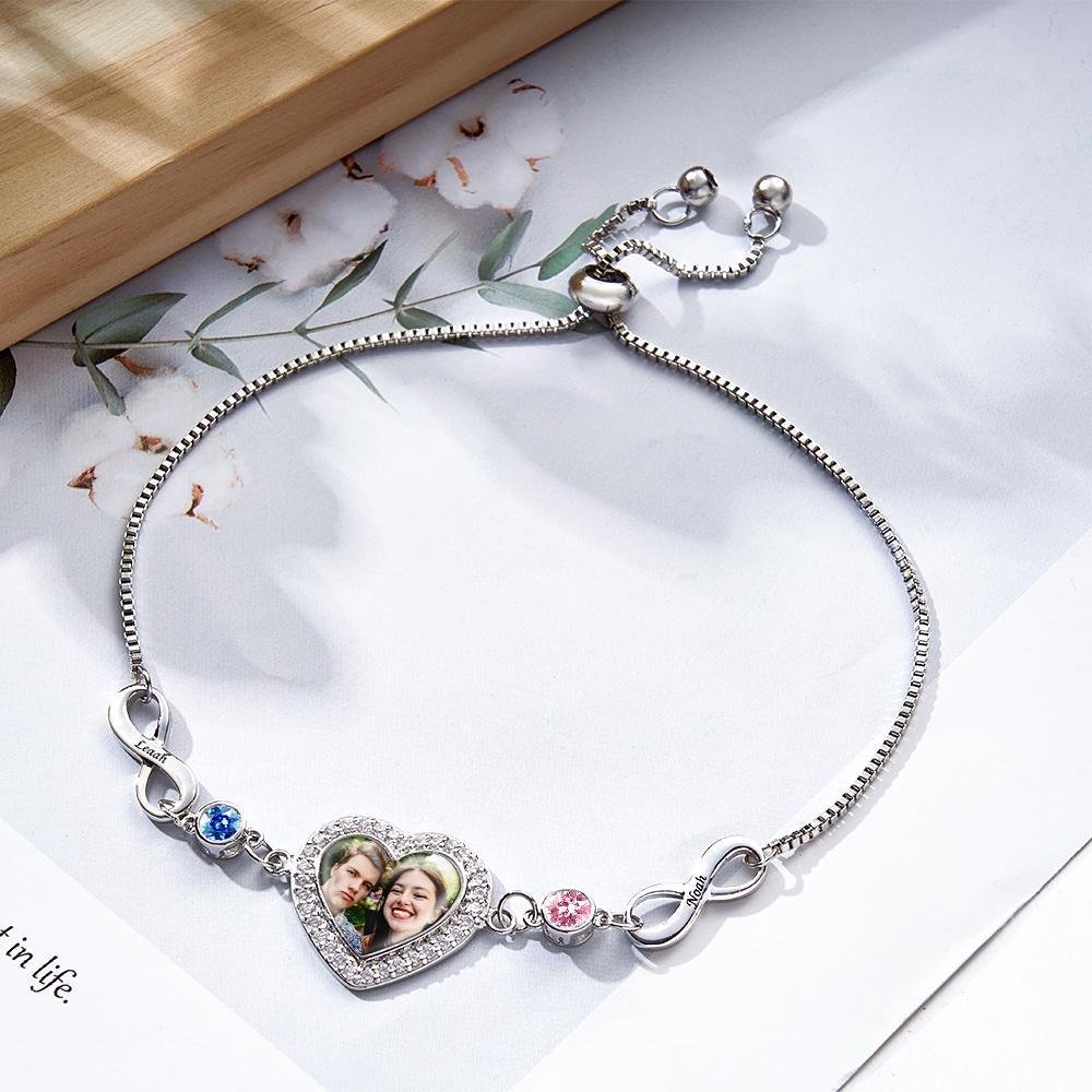 Custom Photo Engraved Birthstone Bracelet Infinite Love Delicate Gifts - soufeelus