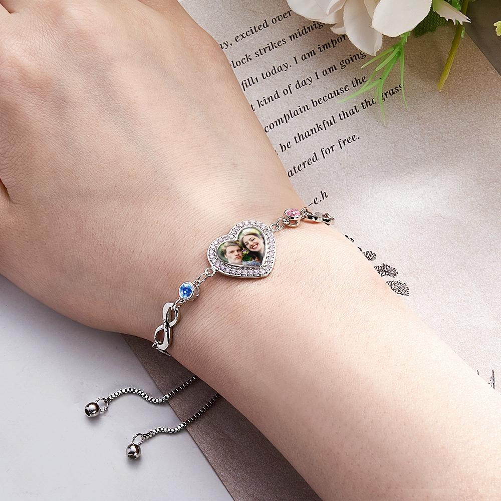 Custom Photo Engraved Birthstone Bracelet Infinite Love Delicate Gifts - soufeelus