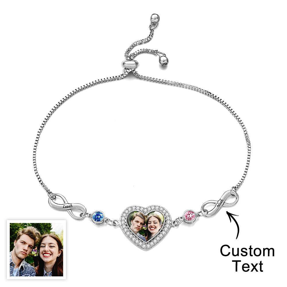 Custom Photo Engraved Birthstone Bracelet Infinite Love Delicate Gifts