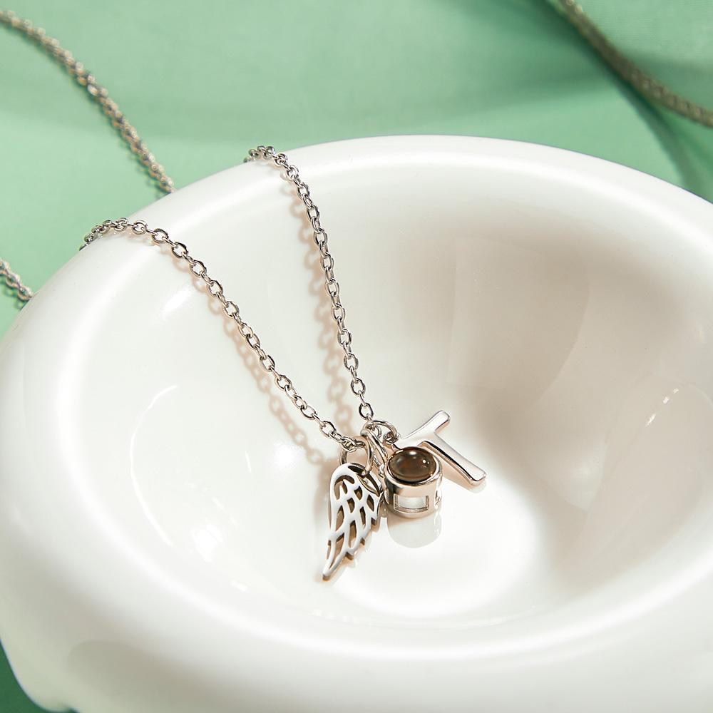 Custom Initials Projection Necklace Angel Wings Creative Gifts - soufeelus