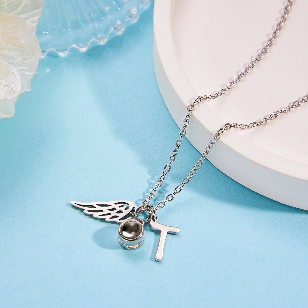 Custom Initials Projection Necklace Angel Wings Creative Gifts - soufeelus
