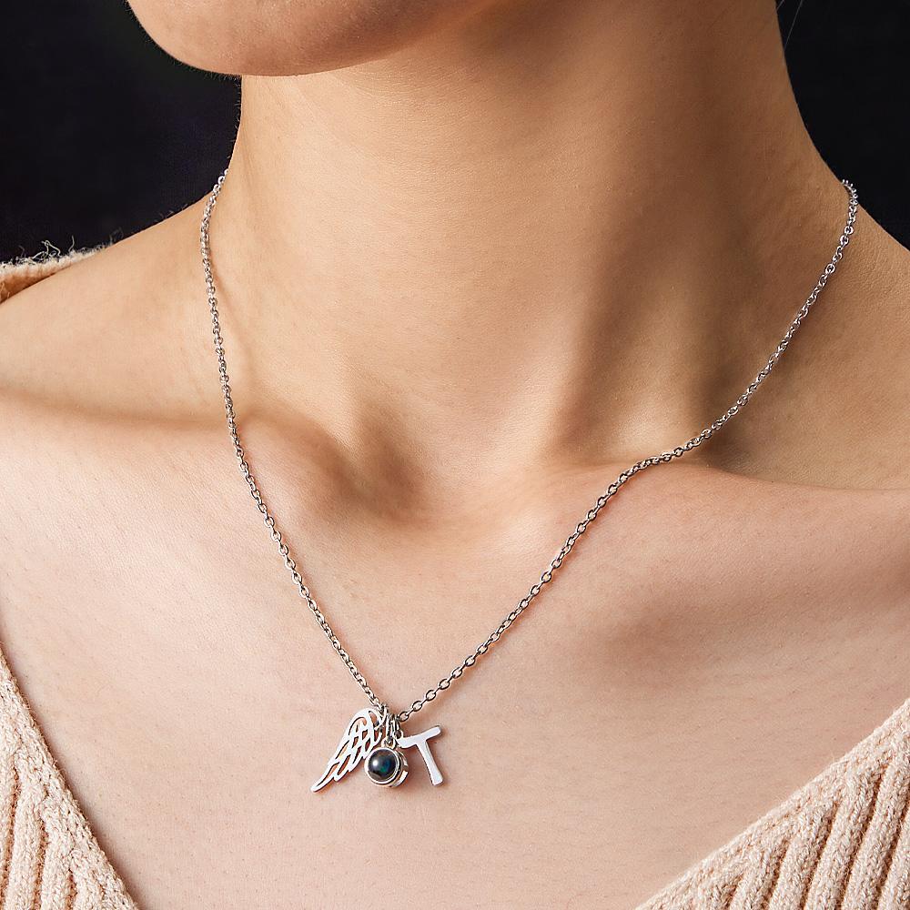 Custom Initials Projection Necklace Angel Wings Creative Gifts - soufeelus