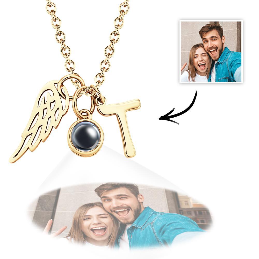 Custom Initials Projection Necklace Angel Wings Creative Gifts - soufeelus