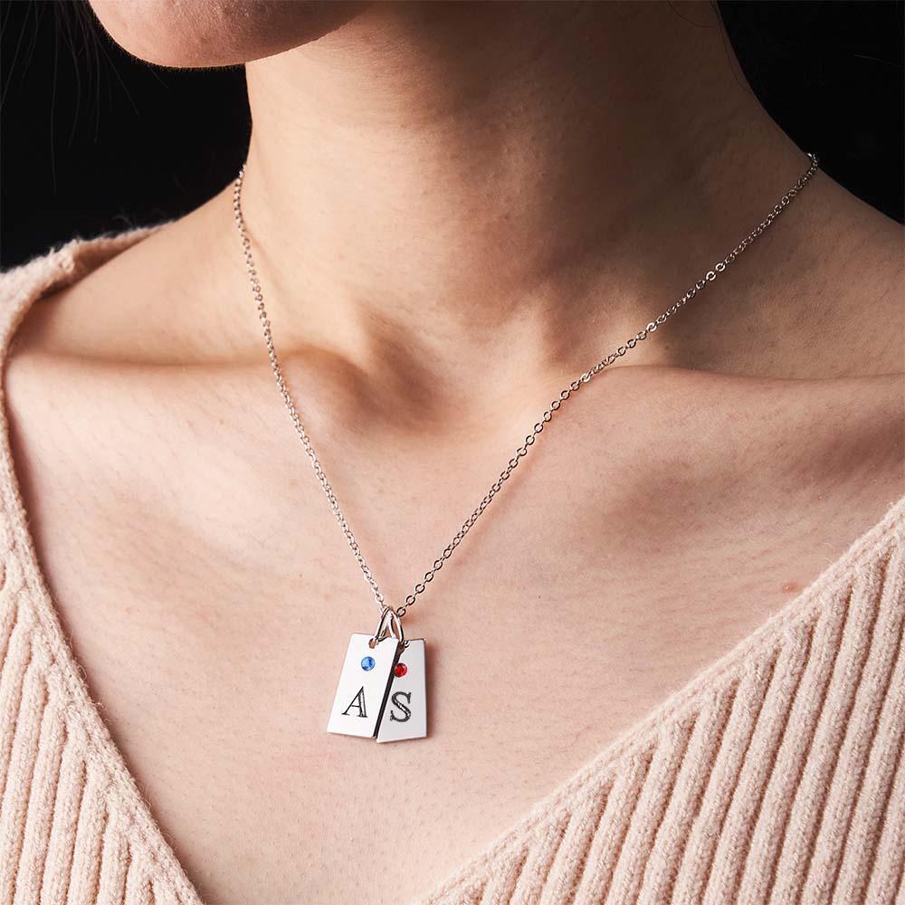 Custom Letter Birthstone Necklace Personalized Exquisite Initial Tag Pendant For Her - soufeelus