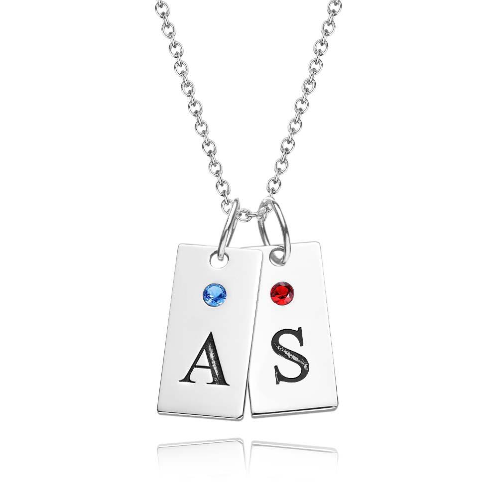 Custom Letter Birthstone Necklace Personalized Exquisite Initial Tag Pendant For Her - soufeelus