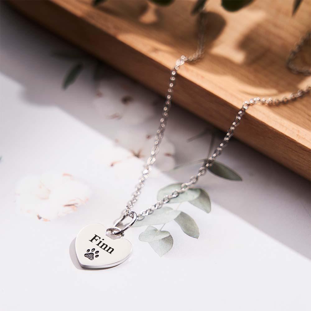 Personalized Name Paw Print Necklace Heart Shaped Pendant Memorial Jewelry For Pet Lover - soufeelus