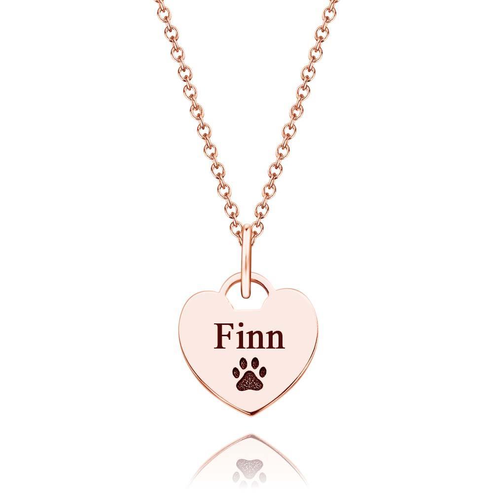 Personalized Name Paw Print Necklace Heart Shaped Pendant Memorial Jewelry For Pet Lover - soufeelus