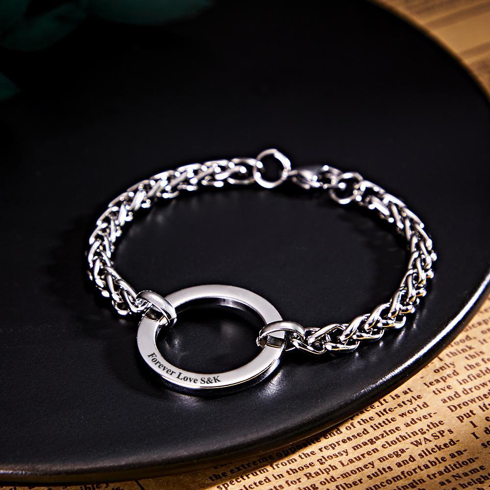 Personalized Engraved Circle Necklace Bracelet Name Pendant Jewelry Father's Day Gift - soufeelus