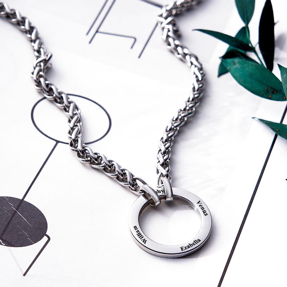Personalized Engraved Circle Necklace Bracelet Name Pendant Jewelry Father's Day Gift - soufeelus