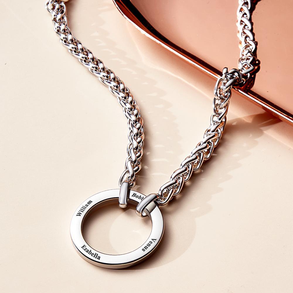 Personalized Engraved Circle Necklace Bracelet Name Pendant Jewelry Father's Day Gift - soufeelus