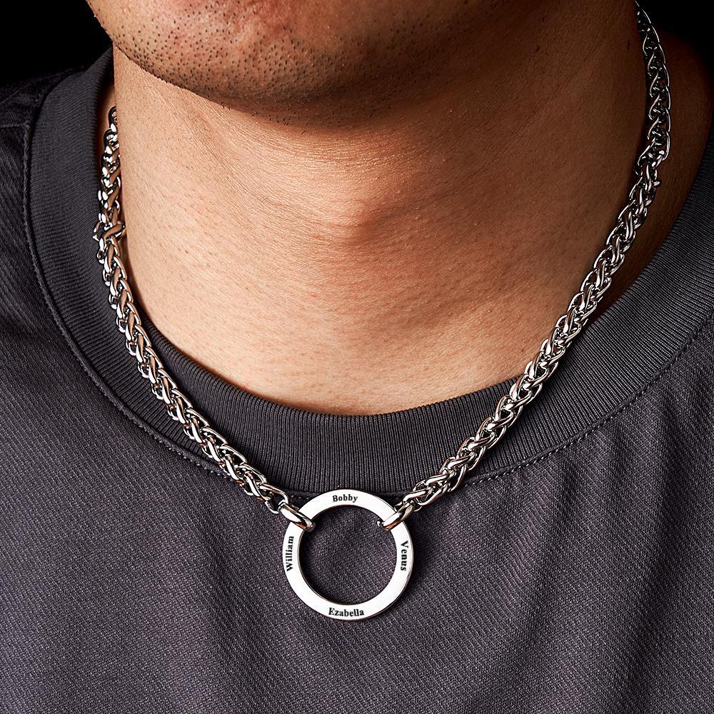 Personalized Engraved Circle Necklace Bracelet Name Pendant Jewelry Father's Day Gift - soufeelus