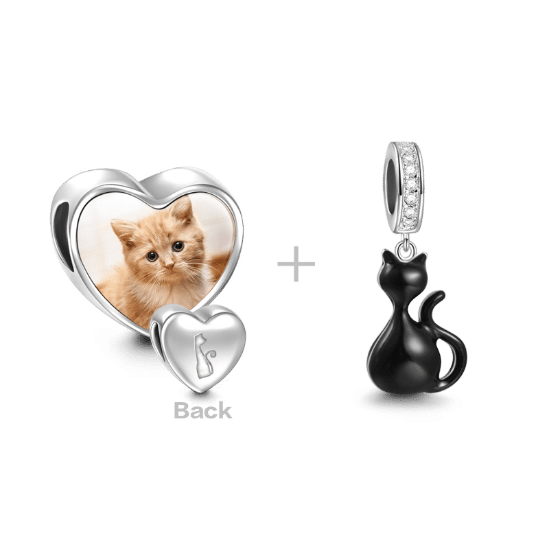 Black Cat Charm Set of 2 Silver - soufeelus