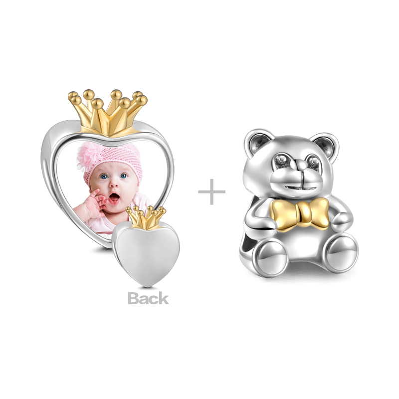 Baby Bear Photo Charm Set of 2 Silver - soufeelus