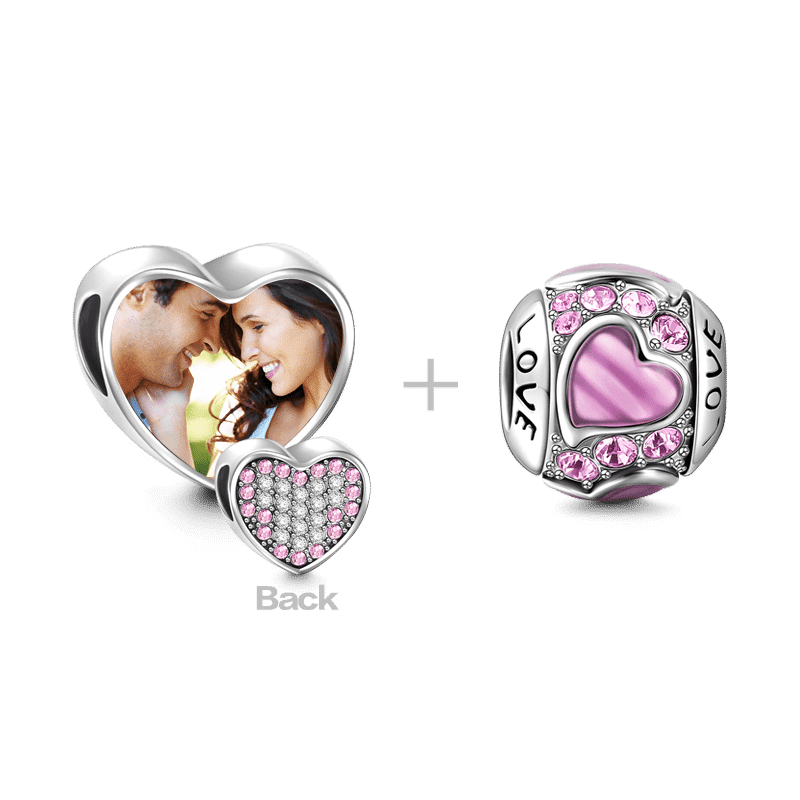 Love Pink Crystal Photo Charm Set of 2 Silver - soufeelus