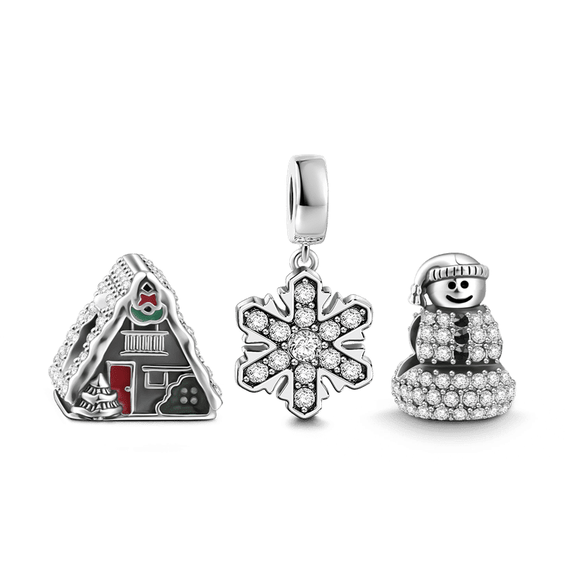 Snowy Christmas Charm Set of 3 Silver - soufeelus