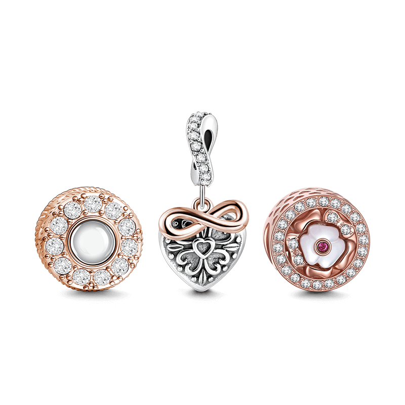 Blooming Heart Charm Set of 3 Silver - soufeelus