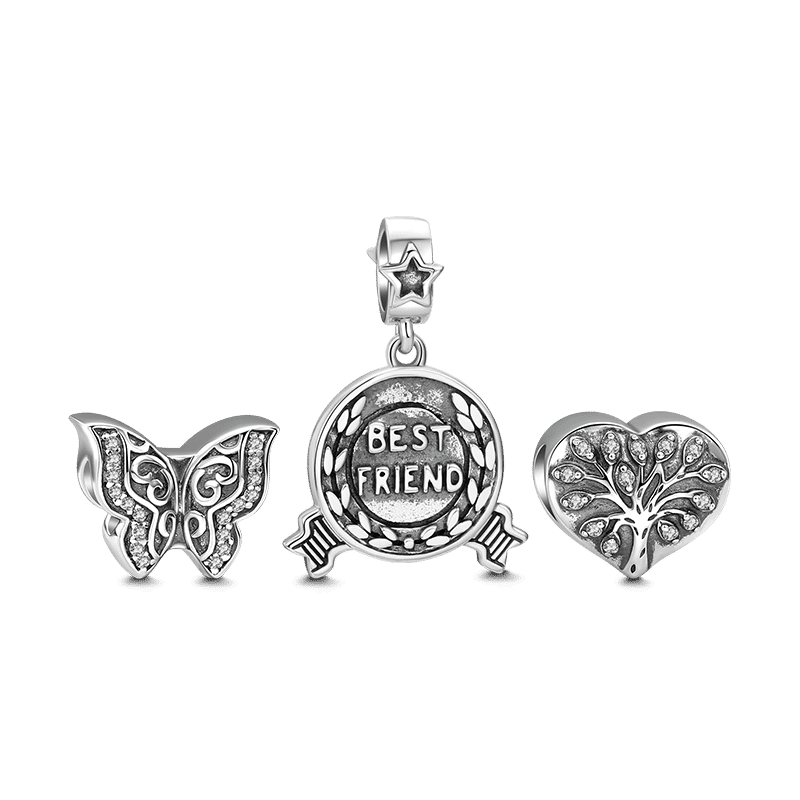 Best Friend Charm Set of 3 Silver - soufeelus