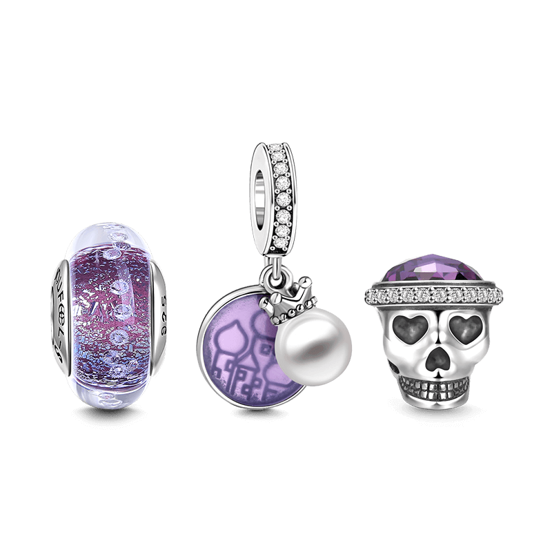 Funny Skull Charm Set of 3 Silver - soufeelus