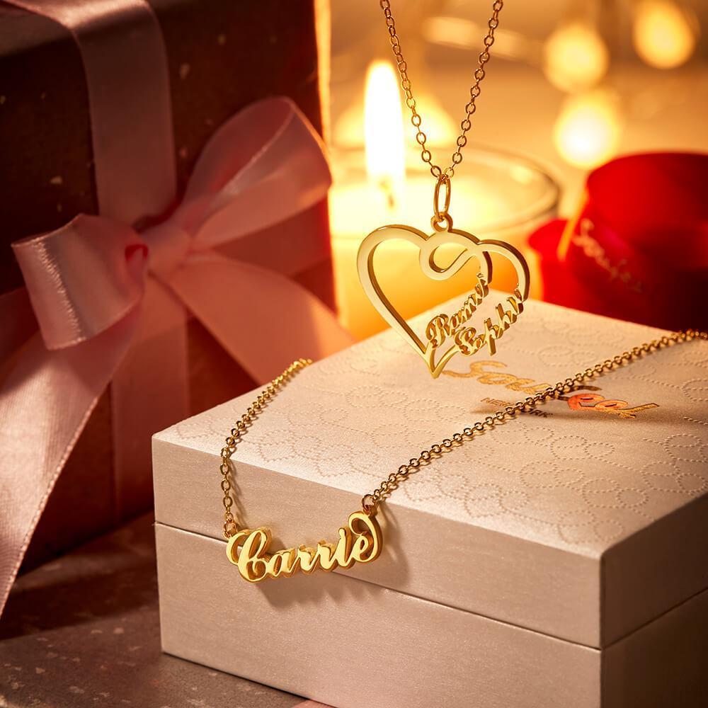 Soufeel Custom 14K Gold Carrie Name Necklace - Gift Ideas for Her- Personalized Name Necklace - Custom Name Plate Necklace  - 14k Gold Name Chain