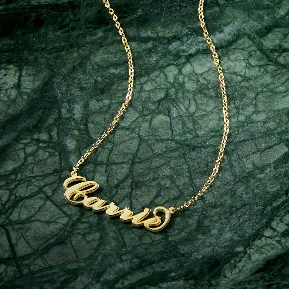 Soufeel Custom 14K Gold Carrie Name Necklace - Gift Ideas for Her- Personalized Name Necklace - Custom Name Plate Necklace  - 14k Gold Name Chain