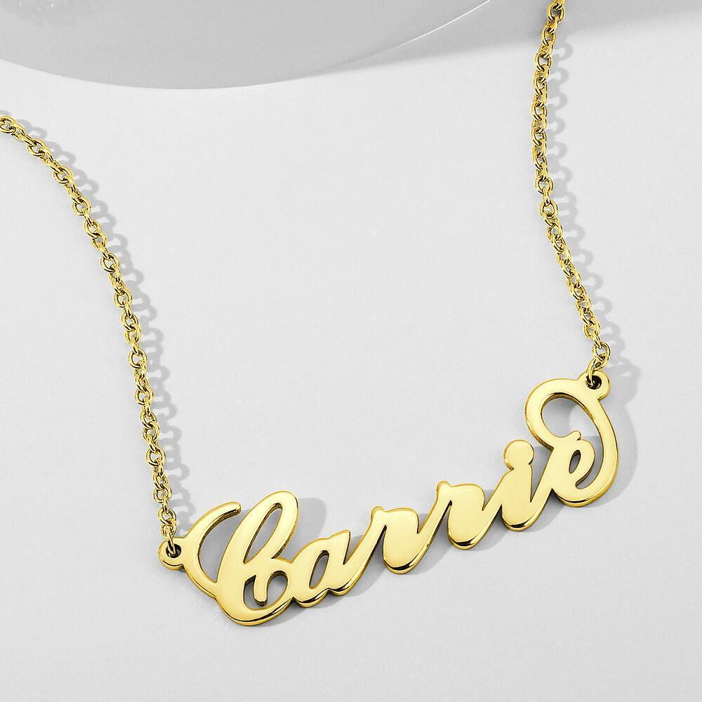 Soufeel Custom 14K Gold Carrie Name Necklace - Gift Ideas for Her- Personalized Name Necklace - Custom Name Plate Necklace  - 14k Gold Name Chain