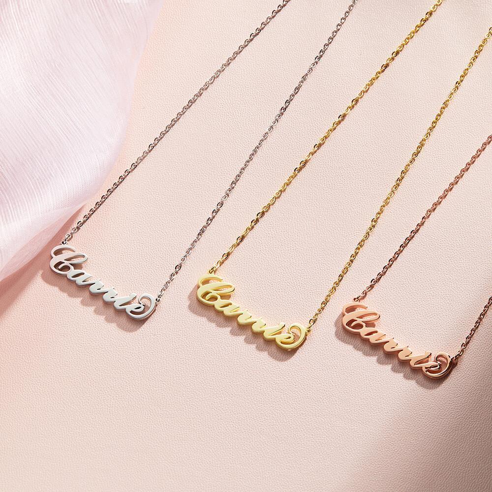 Soufeel Custom 14K Gold Carrie Name Necklace - Gift Ideas for Her- Personalized Name Necklace - Custom Name Plate Necklace  - 14k Gold Name Chain