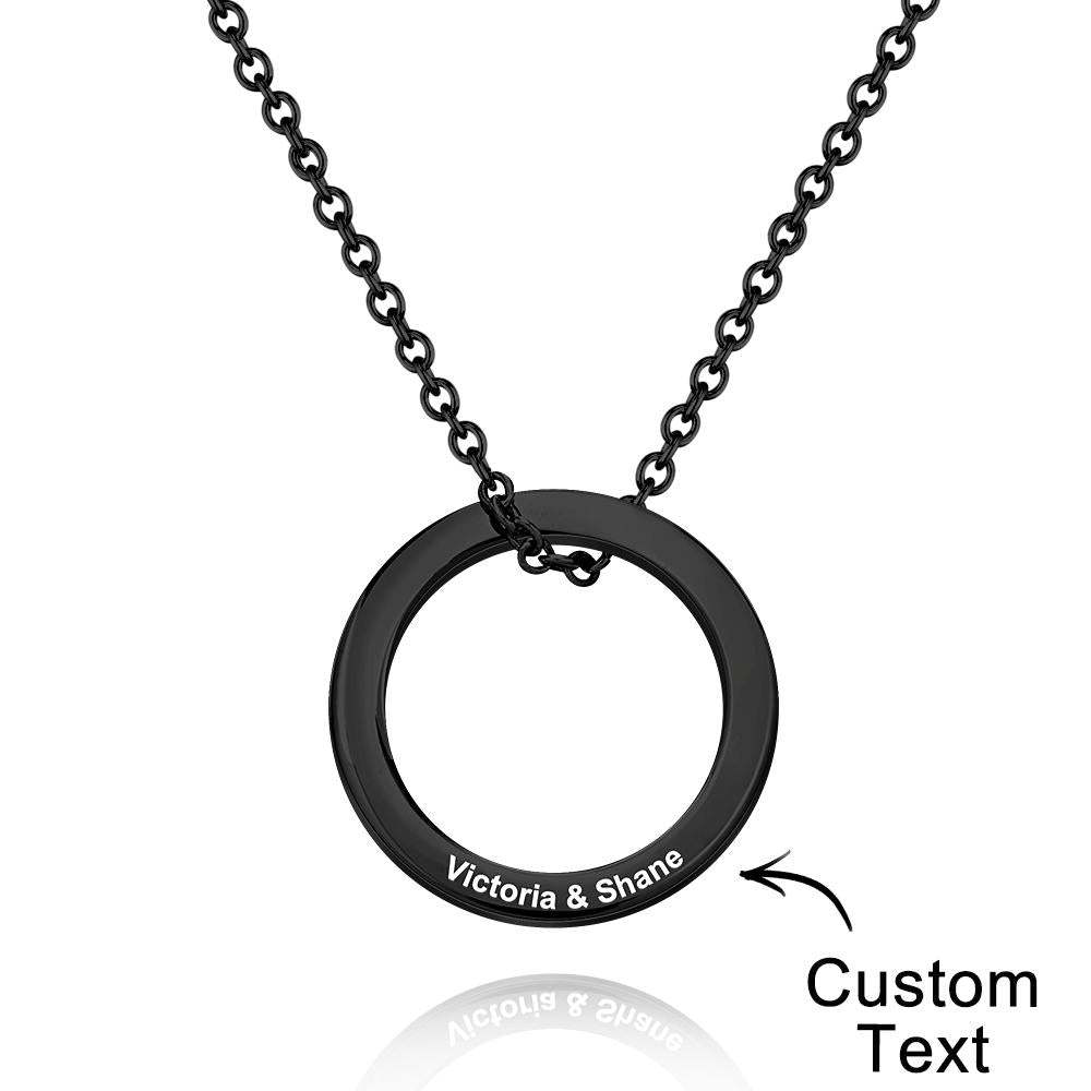 Personalized Leather Chain Necklace with Stainless Steel Circle Pendant - soufeelus