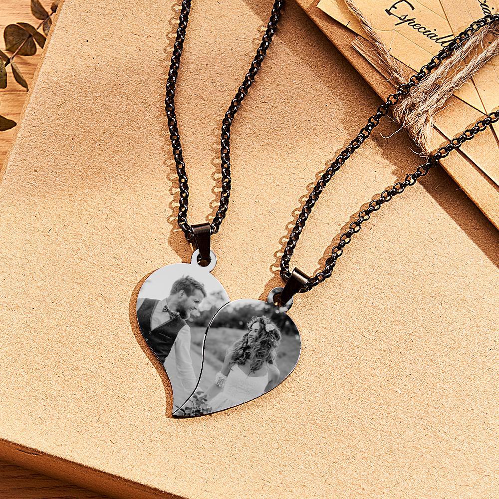 Personalized Necklace for Couple Gift Heart Necklace Engraved with Picture and Text - soufeelus