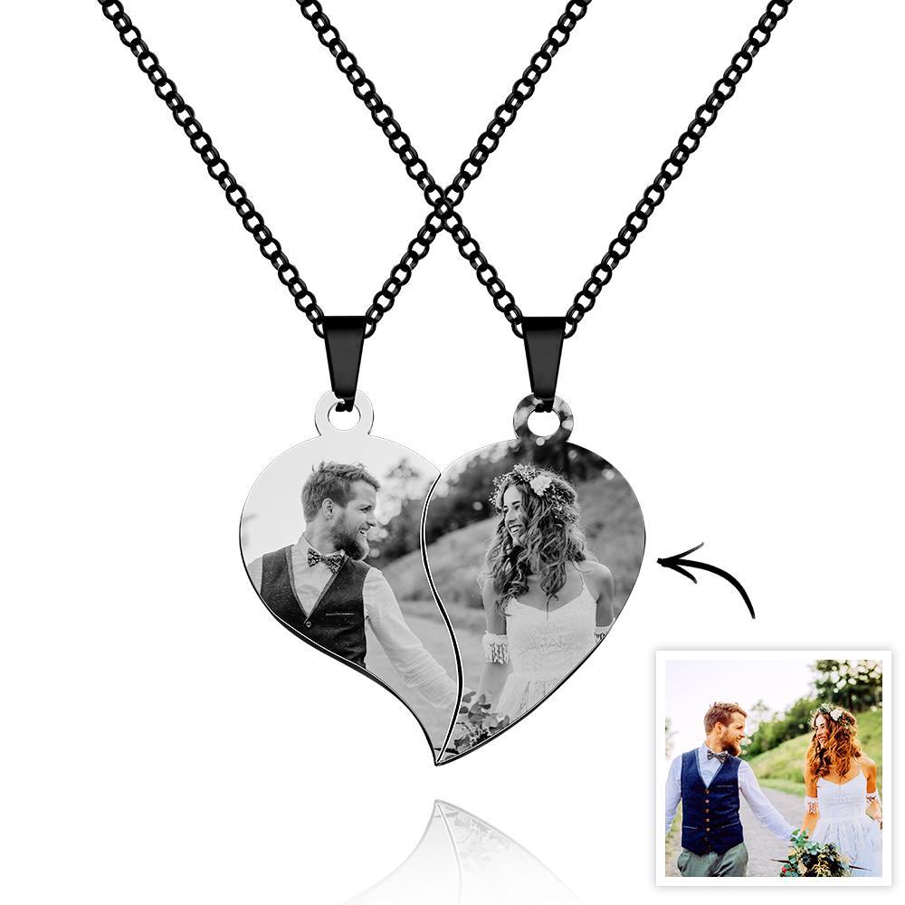 Personalized Necklace for Couple Gift Heart Necklace Engraved with Picture and Text - soufeelus