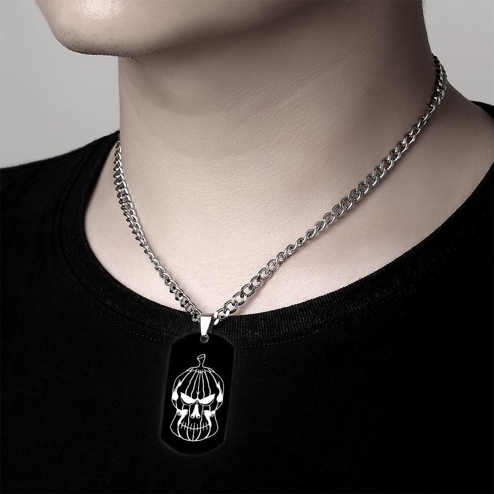 Custom Engraving Necklace Pumpkin Skull Halloween Luxury Military Style